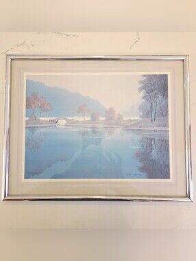 Vintage John E. Bradley Landscape Foot Bridge Framed Art14"×11"